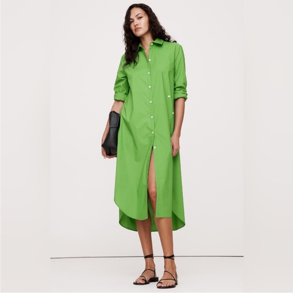 NWT! Banana Republic Green Cotton Poplin Asymmetrical Shirt Dress 🍎 - Picture 4 of 6